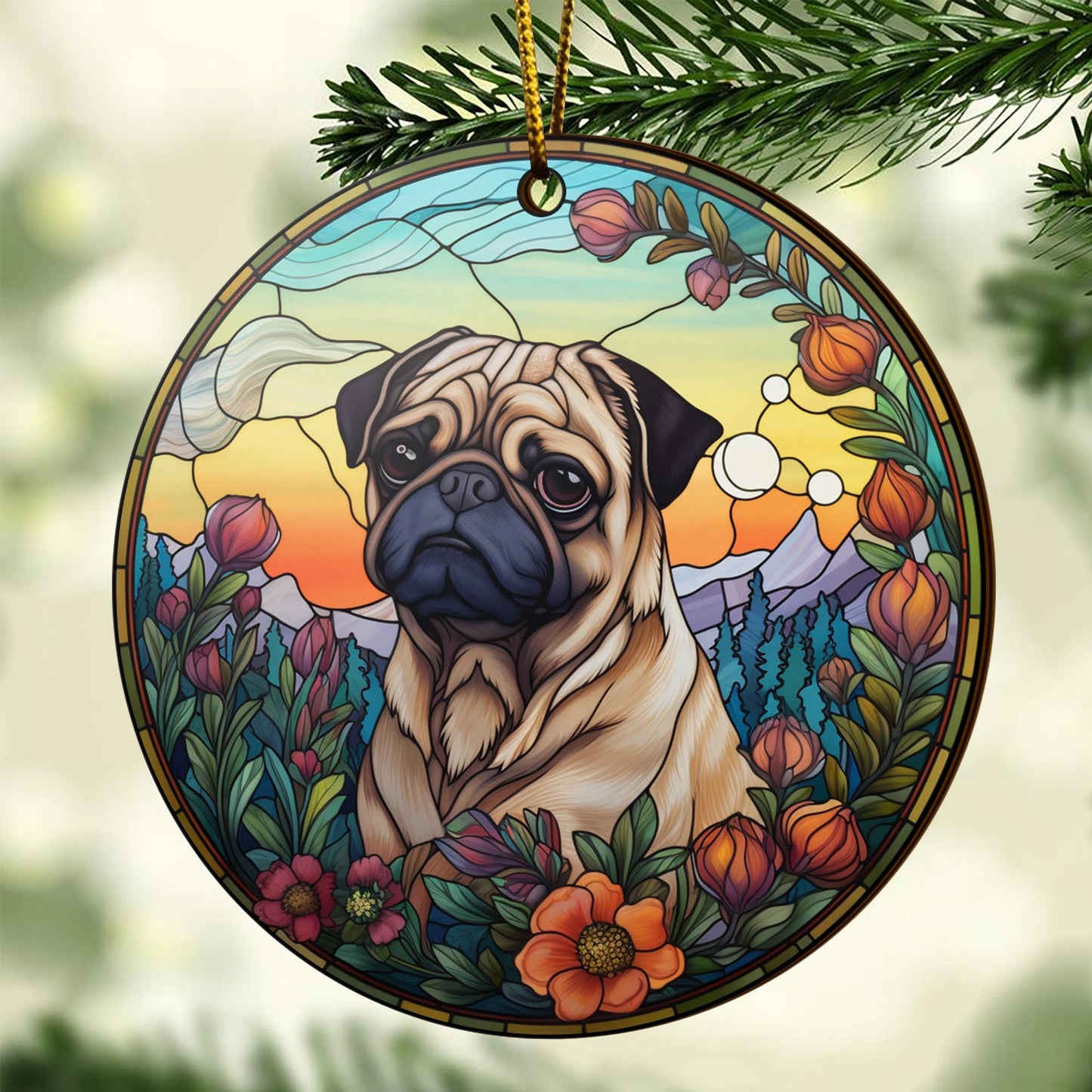 Pug Wooden Ornaments 2 Sides, Pug Ornaments For Christmas Tree, Christmas Tree Hanging, Christmas Decorations EPHG-52483