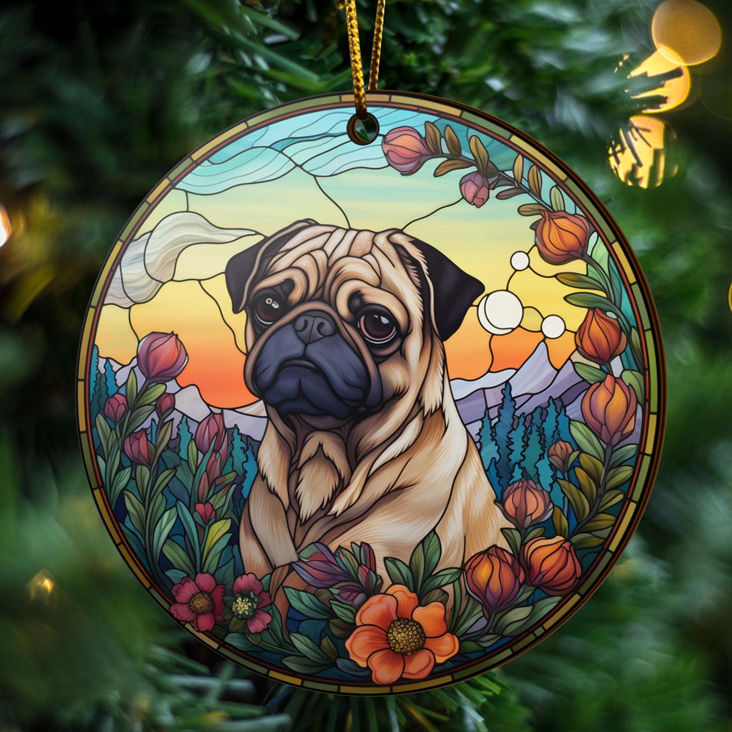 Pug Wooden Ornaments 2 Sides, Pug Ornaments For Christmas Tree, Christmas Tree Hanging, Christmas Decorations EPHG-52483