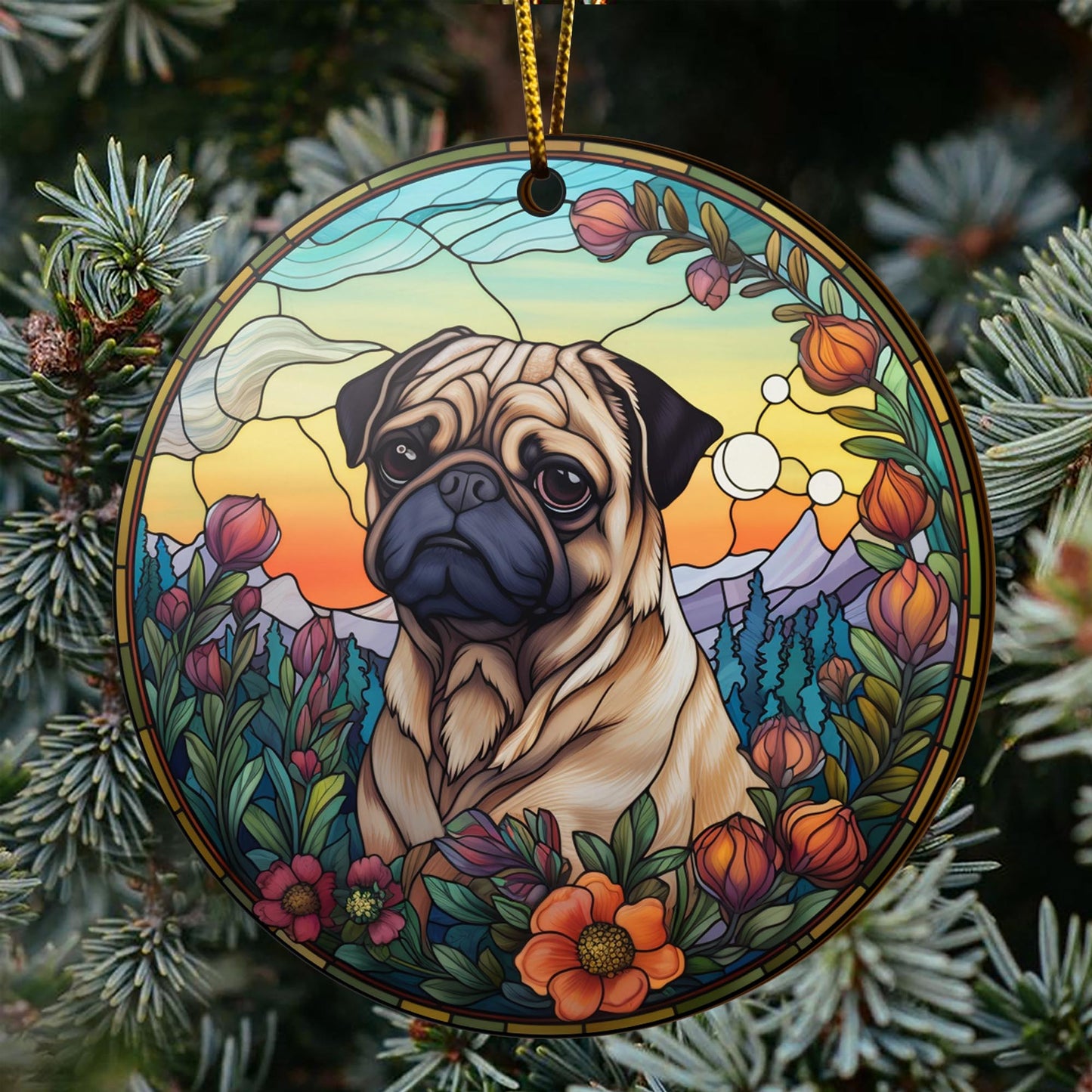 Pug Wooden Ornaments 2 Sides, Pug Ornaments For Christmas Tree, Christmas Tree Hanging, Christmas Decorations EPHG-52483