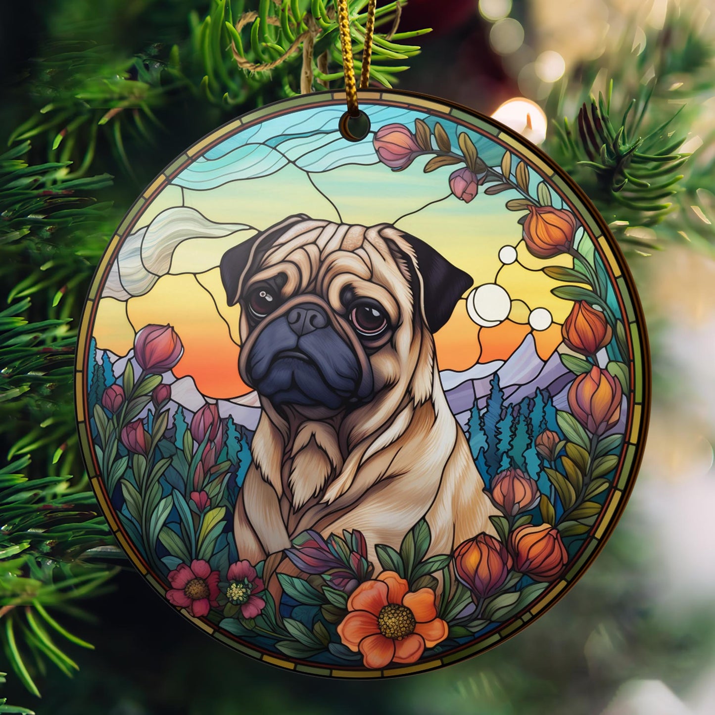 Pug Wooden Ornaments 2 Sides, Pug Ornaments For Christmas Tree, Christmas Tree Hanging, Christmas Decorations EPHG-52483