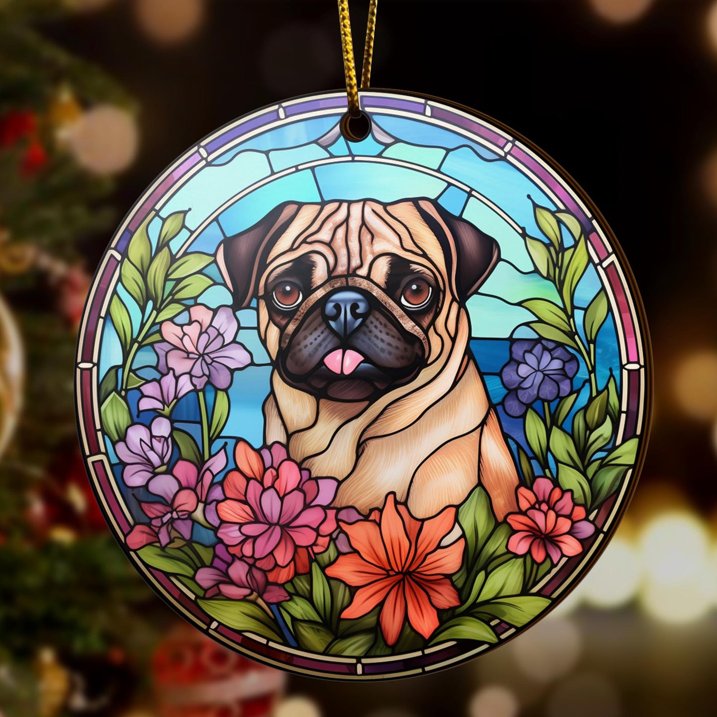 Pug Wooden Ornaments 2 Sides, Pug Ornaments For Christmas Tree, Christmas Tree Hanging, Christmas Decorations EPHG-52483