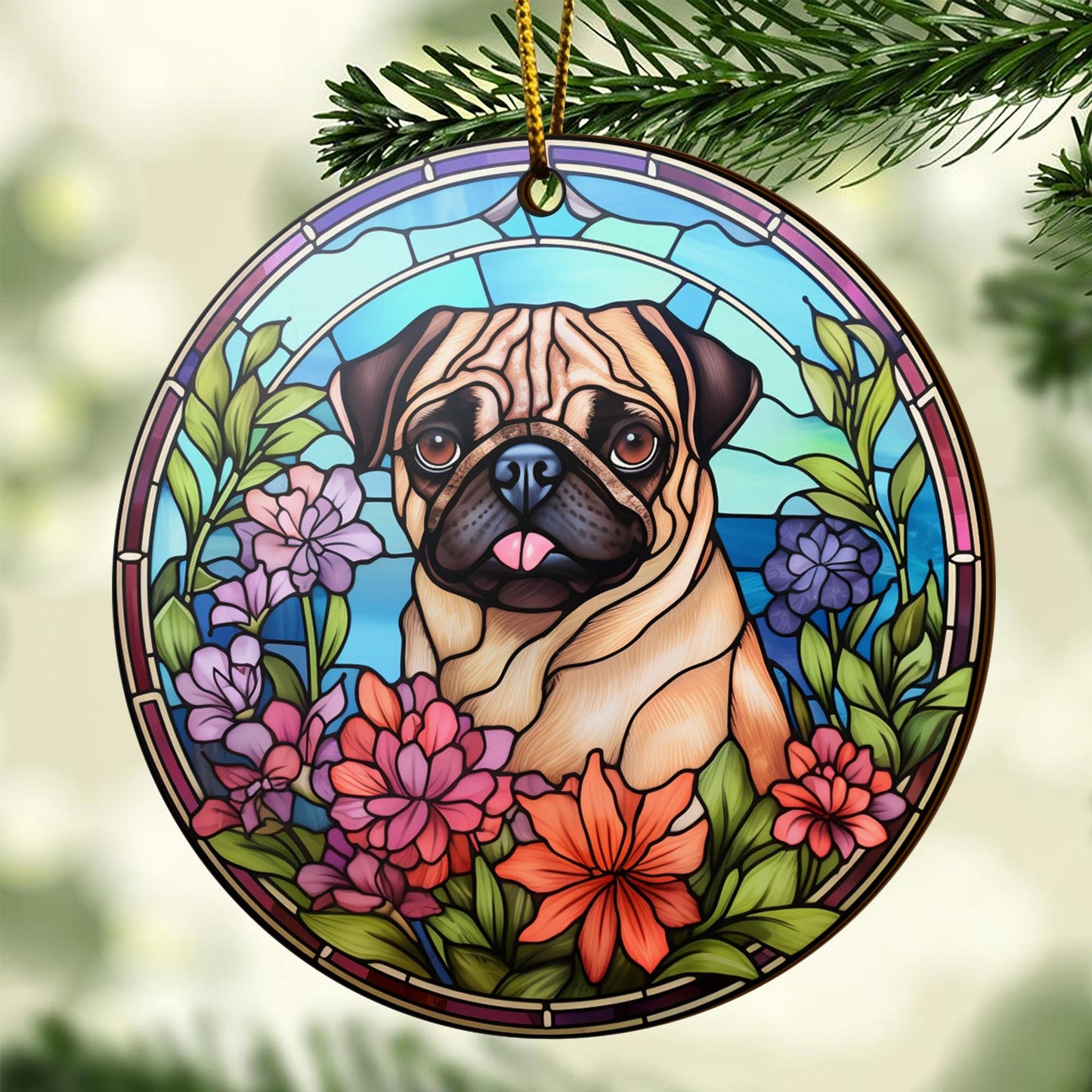 Pug Wooden Ornaments 2 Sides, Pug Ornaments For Christmas Tree, Christmas Tree Hanging, Christmas Decorations EPHG-52483