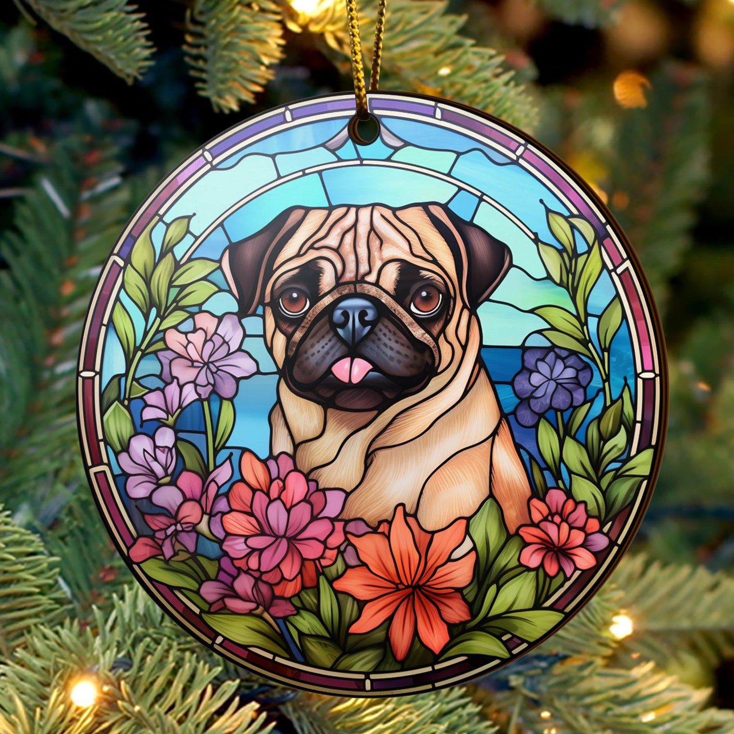 Pug Wooden Ornaments 2 Sides, Pug Ornaments For Christmas Tree, Christmas Tree Hanging, Christmas Decorations EPHG-52483