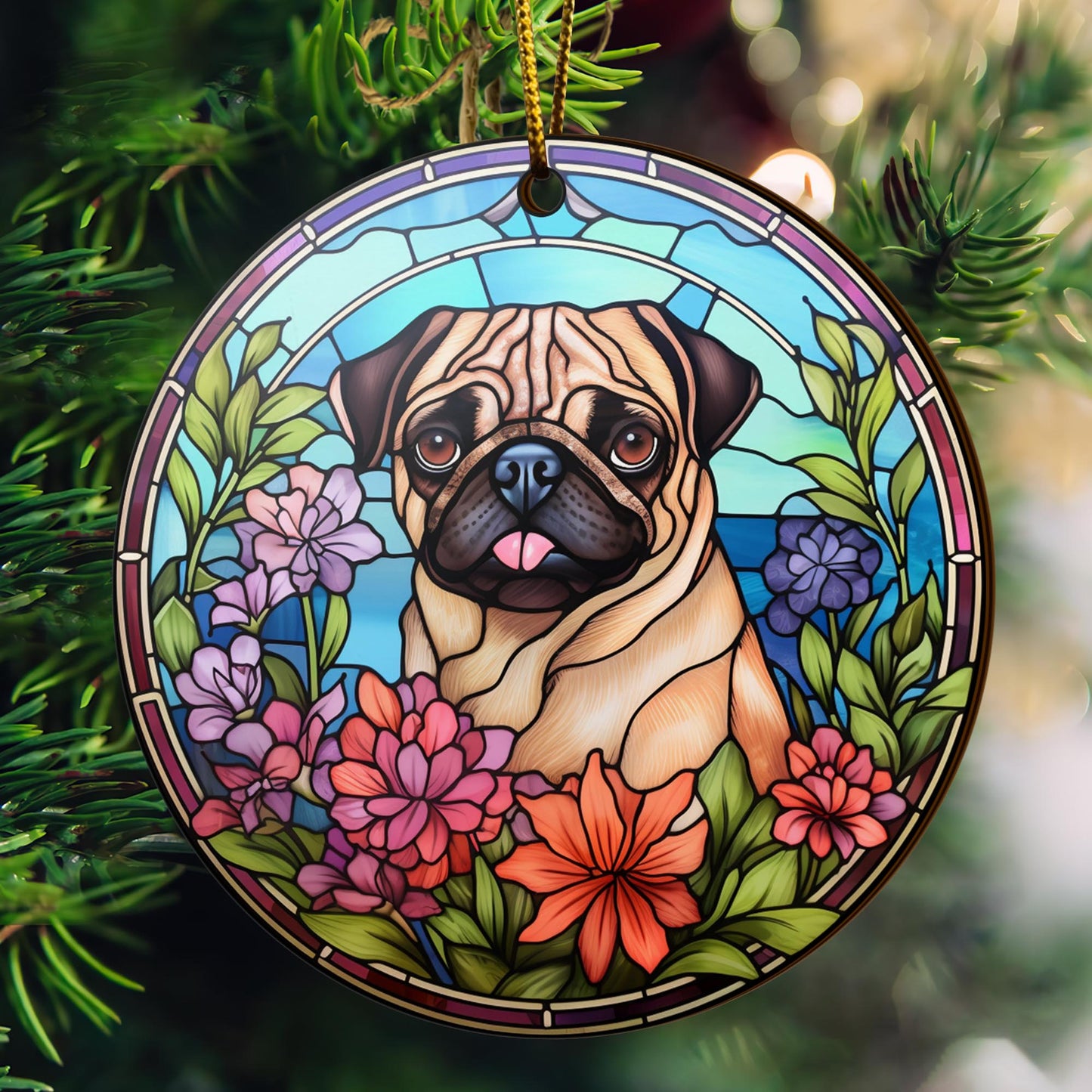 Pug Wooden Ornaments 2 Sides, Pug Ornaments For Christmas Tree, Christmas Tree Hanging, Christmas Decorations EPHG-52483