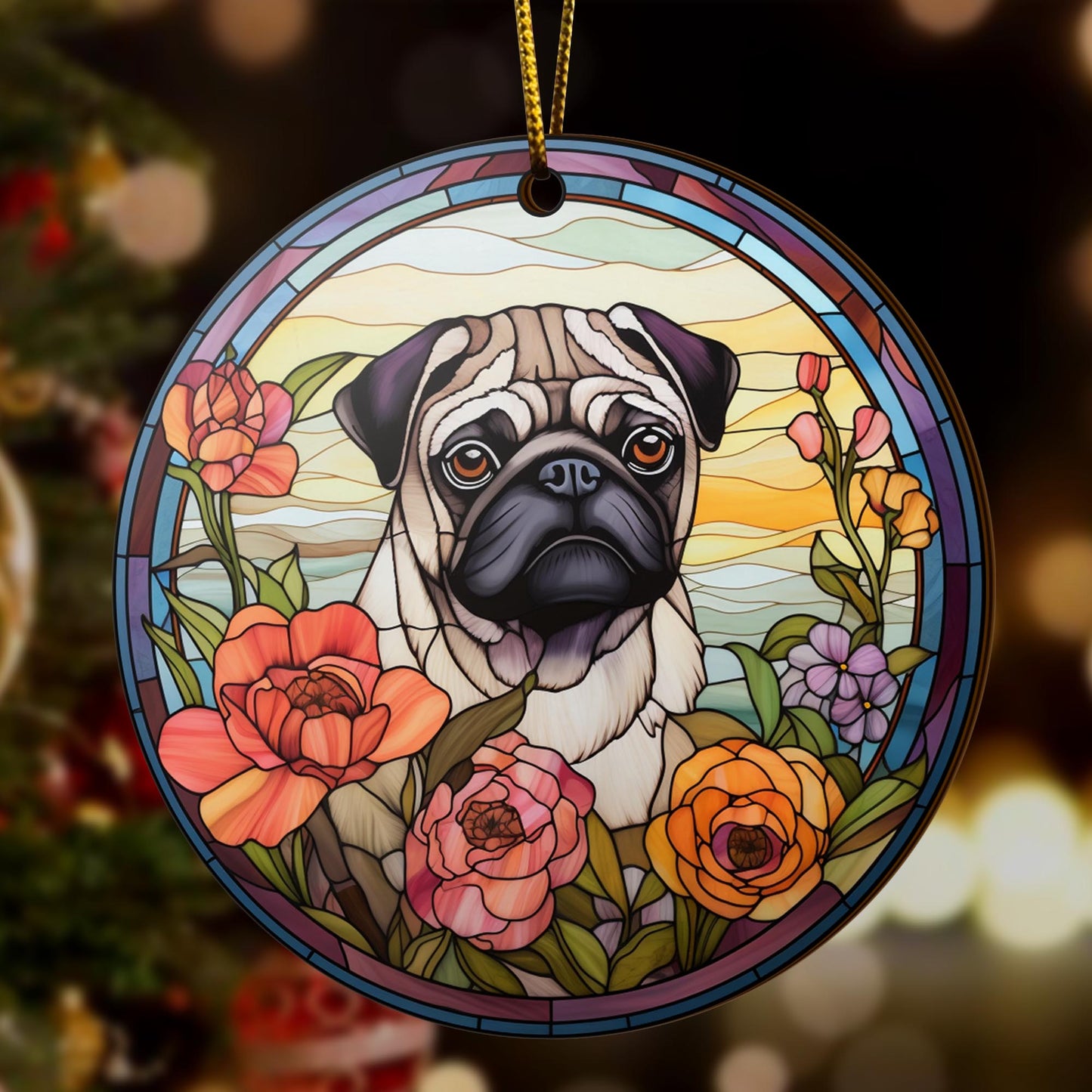 Pug Wooden Ornaments 2 Sides, Pug Ornaments For Christmas Tree, Christmas Tree Hanging, Christmas Decorations EPHG-52483