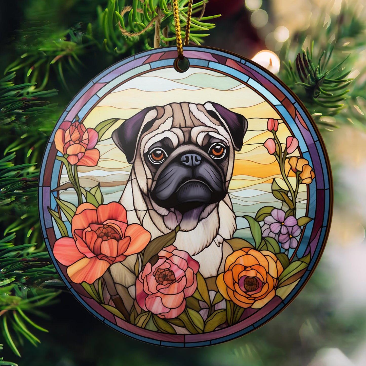 Pug Wooden Ornaments 2 Sides, Pug Ornaments For Christmas Tree, Christmas Tree Hanging, Christmas Decorations EPHG-52483