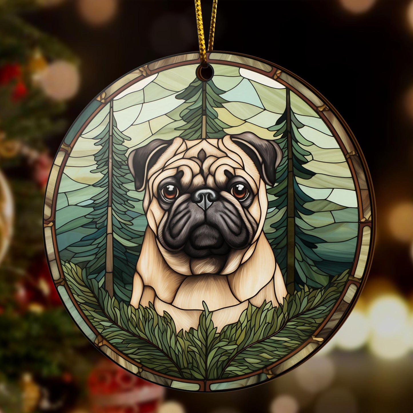 Pug Pug Wooden Ornaments 2 Sides, Pug Ornaments For Christmas Tree, Christmas Tree Hanging, Christmas Decorations EPHG-52483