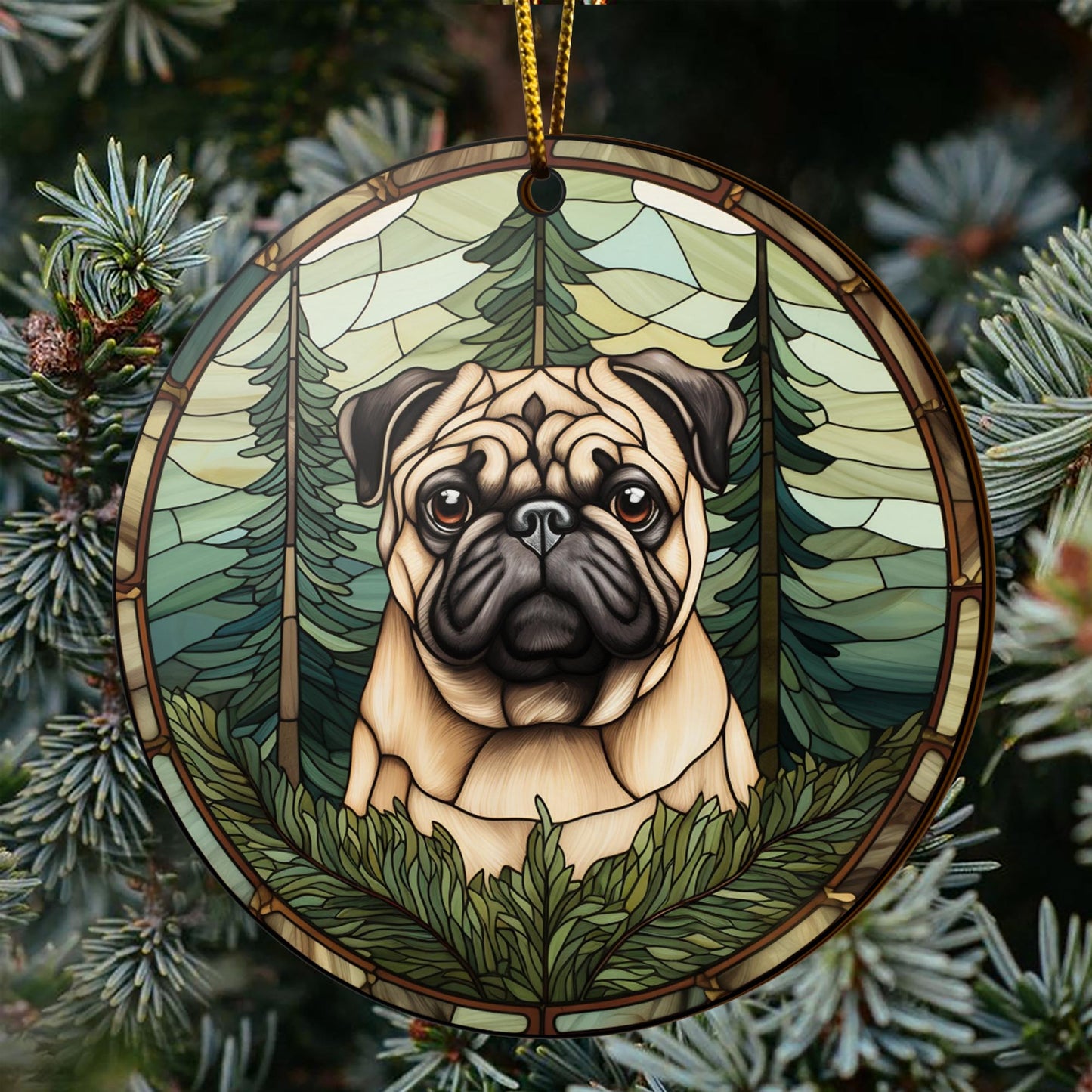 Pug Pug Wooden Ornaments 2 Sides, Pug Ornaments For Christmas Tree, Christmas Tree Hanging, Christmas Decorations EPHG-52483