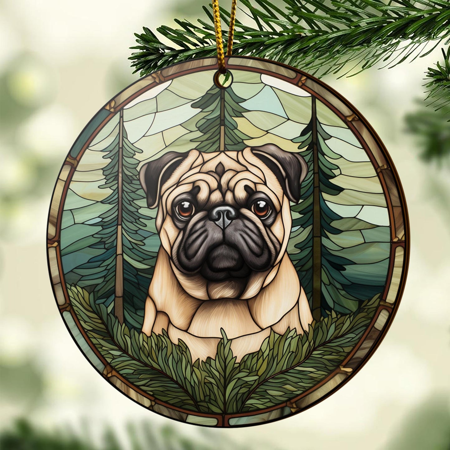 Pug Pug Wooden Ornaments 2 Sides, Pug Ornaments For Christmas Tree, Christmas Tree Hanging, Christmas Decorations EPHG-52483