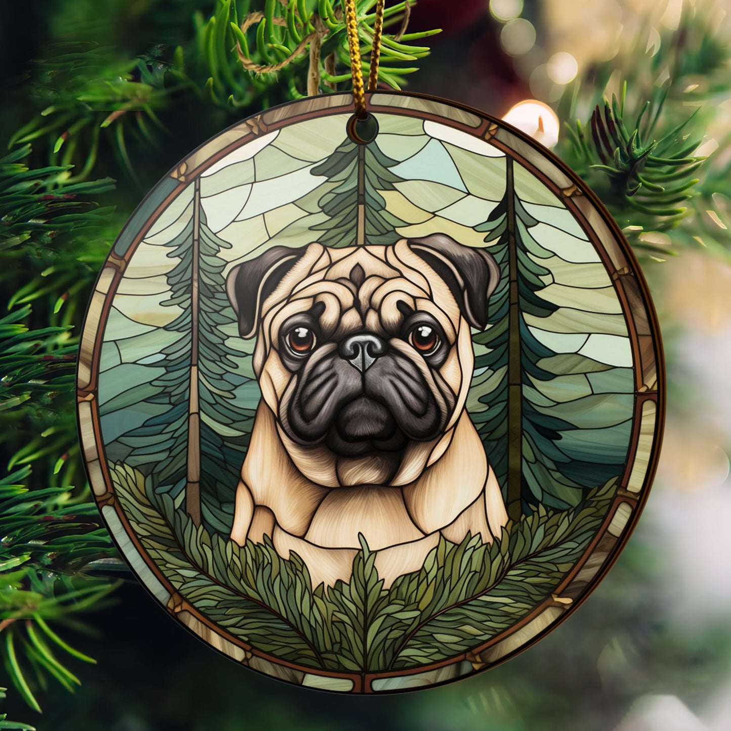 Pug Pug Wooden Ornaments 2 Sides, Pug Ornaments For Christmas Tree, Christmas Tree Hanging, Christmas Decorations EPHG-52483