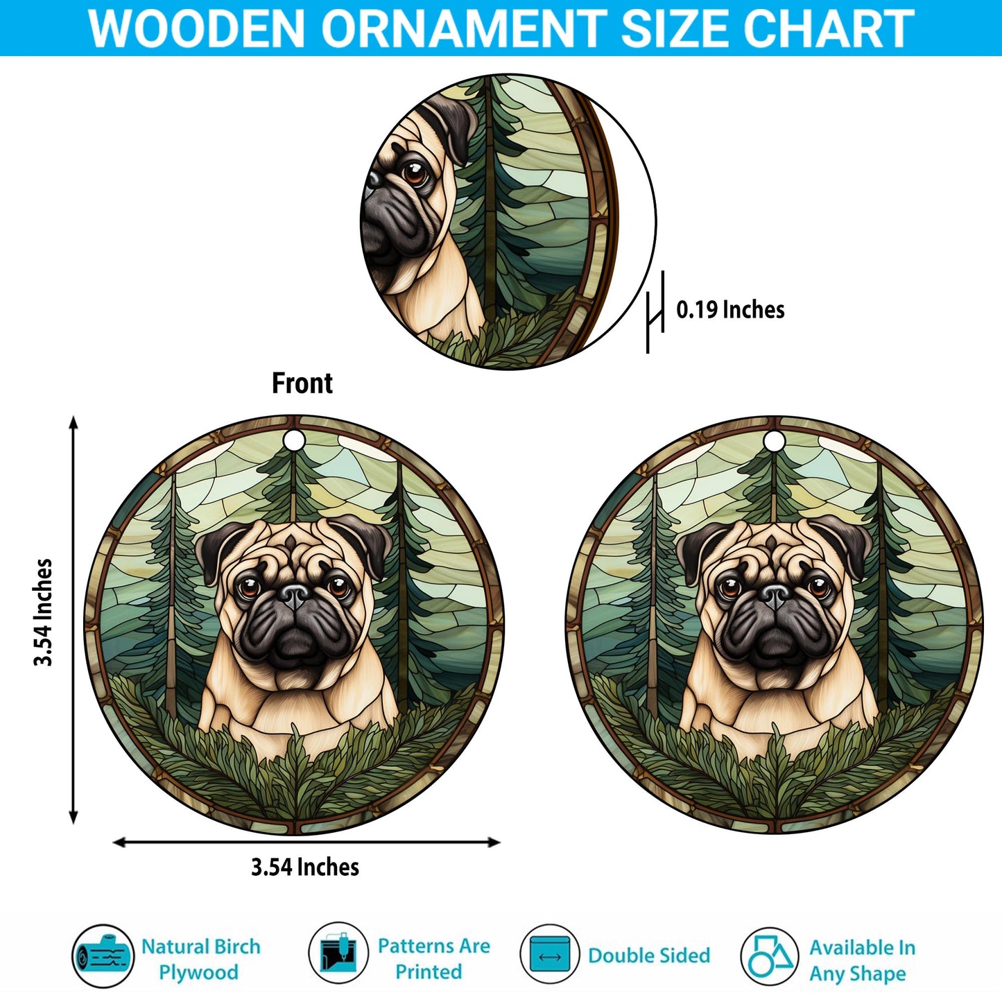 Pug Pug Wooden Ornaments 2 Sides, Pug Ornaments For Christmas Tree, Christmas Tree Hanging, Christmas Decorations EPHG-52483