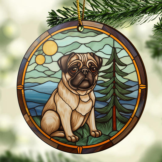 Pug Pug Wooden Ornaments 2 Sides, Pug Ornaments For Christmas Tree, Christmas Tree Hanging, Christmas Decorations EPHG-52483