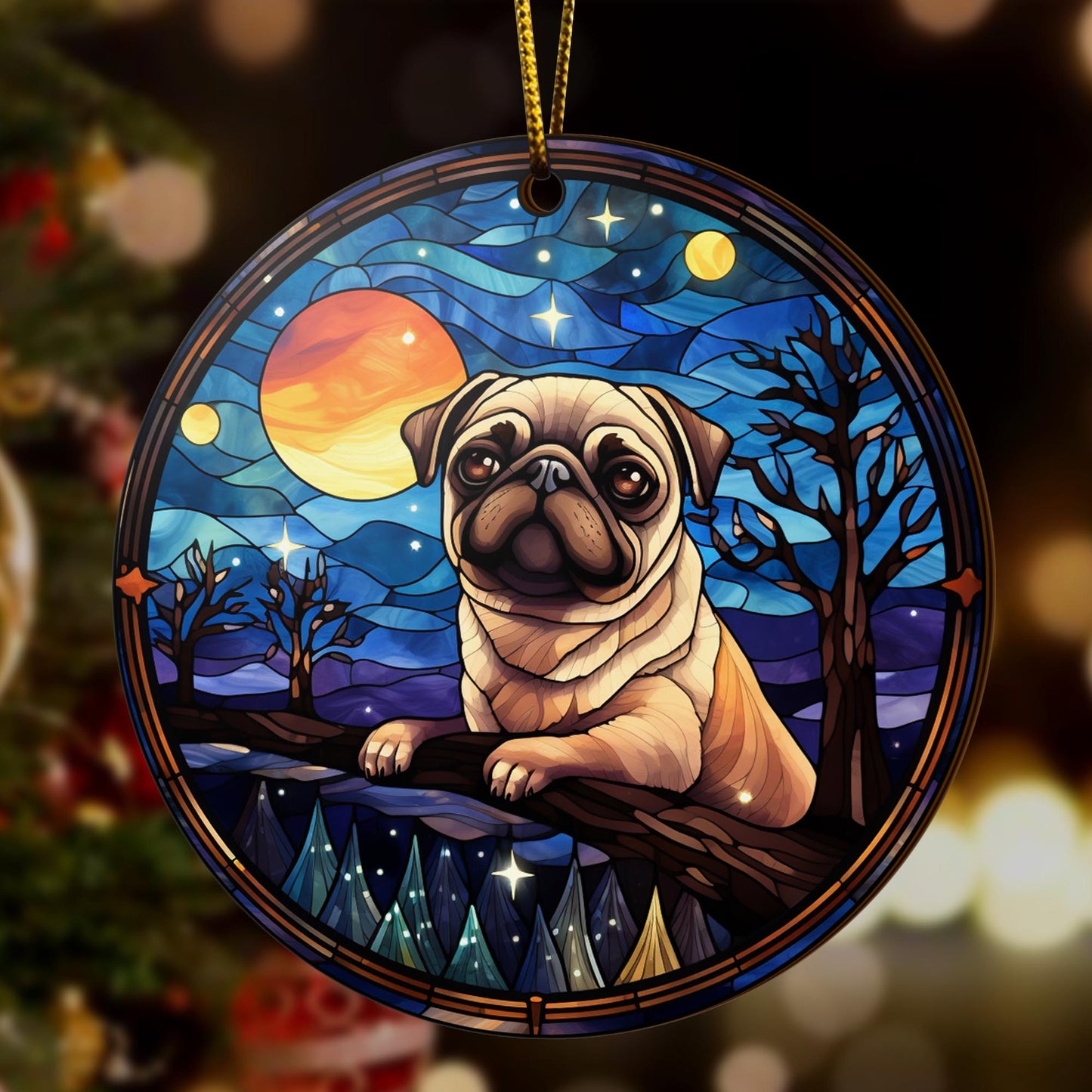 Pug Pug Wooden Ornaments 2 Sides, Pug Ornaments For Christmas Tree, Christmas Tree Hanging, Christmas Decorations EPHG-52483