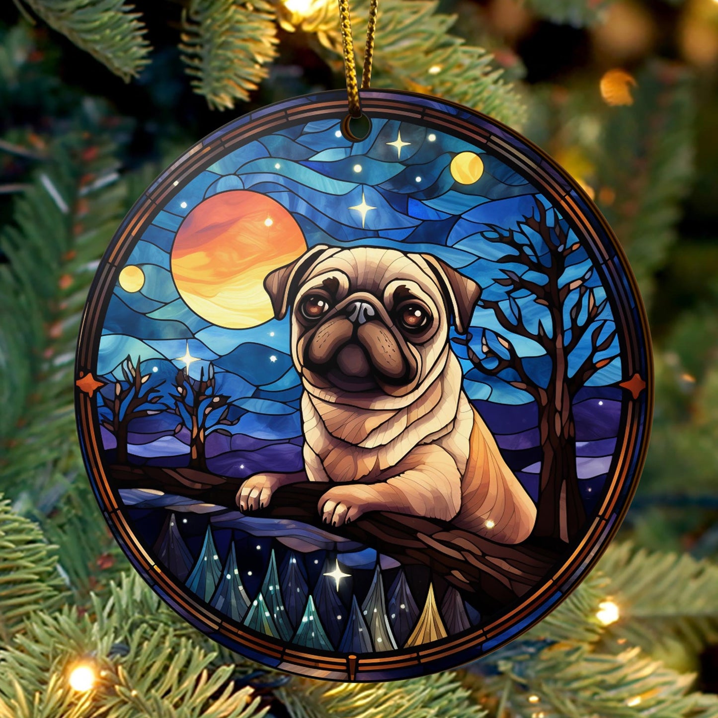 Pug Pug Wooden Ornaments 2 Sides, Pug Ornaments For Christmas Tree, Christmas Tree Hanging, Christmas Decorations EPHG-52483