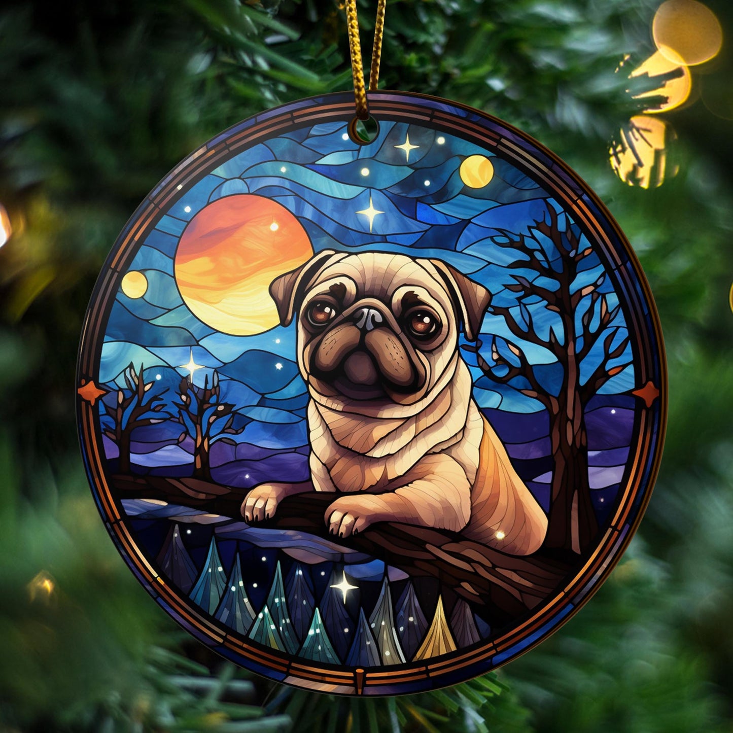 Pug Pug Wooden Ornaments 2 Sides, Pug Ornaments For Christmas Tree, Christmas Tree Hanging, Christmas Decorations EPHG-52483