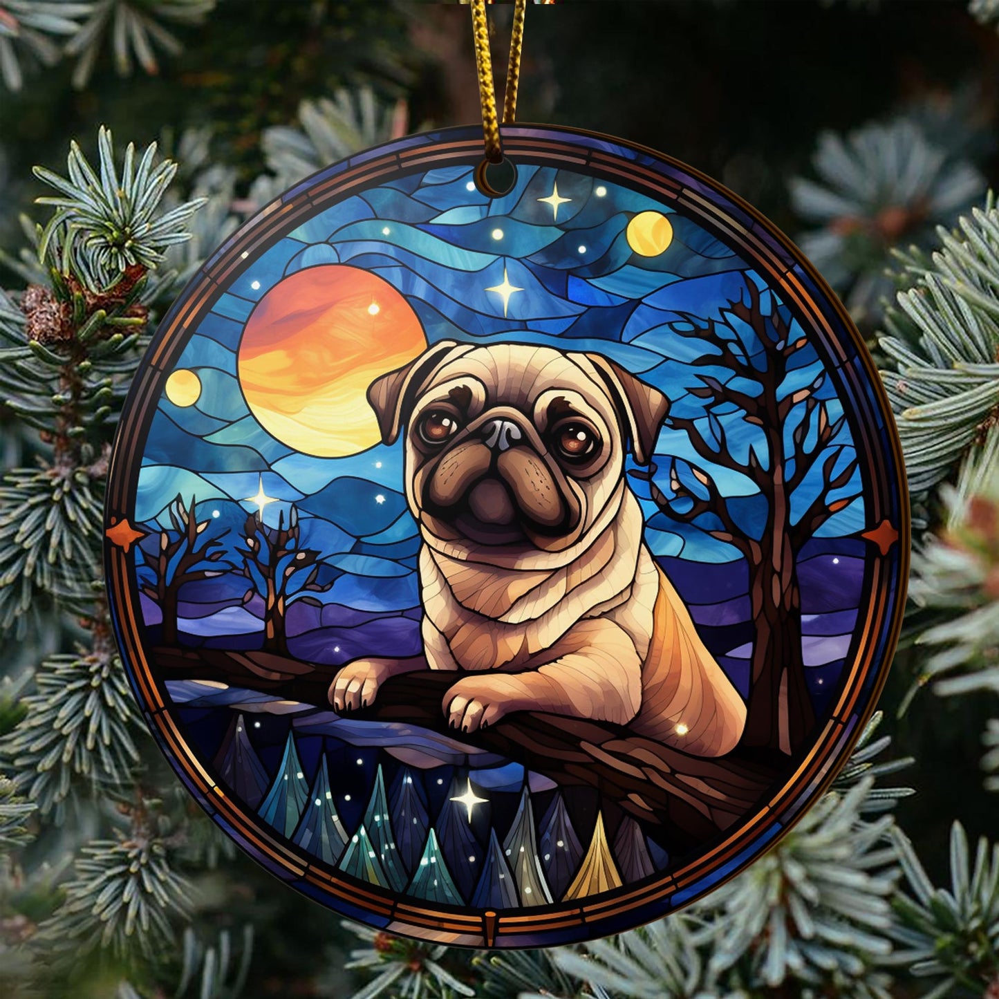 Pug Pug Wooden Ornaments 2 Sides, Pug Ornaments For Christmas Tree, Christmas Tree Hanging, Christmas Decorations EPHG-52483