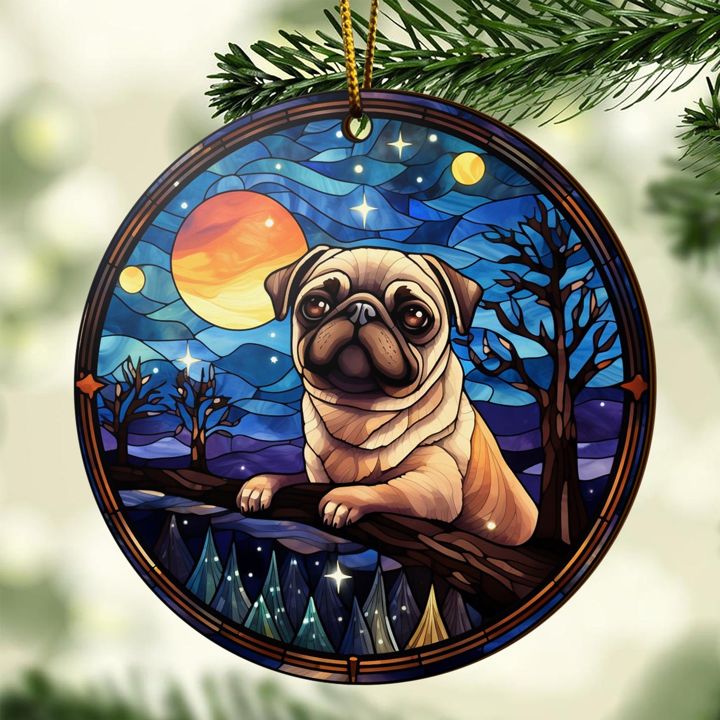 Pug Pug Wooden Ornaments 2 Sides, Pug Ornaments For Christmas Tree, Christmas Tree Hanging, Christmas Decorations EPHG-52483