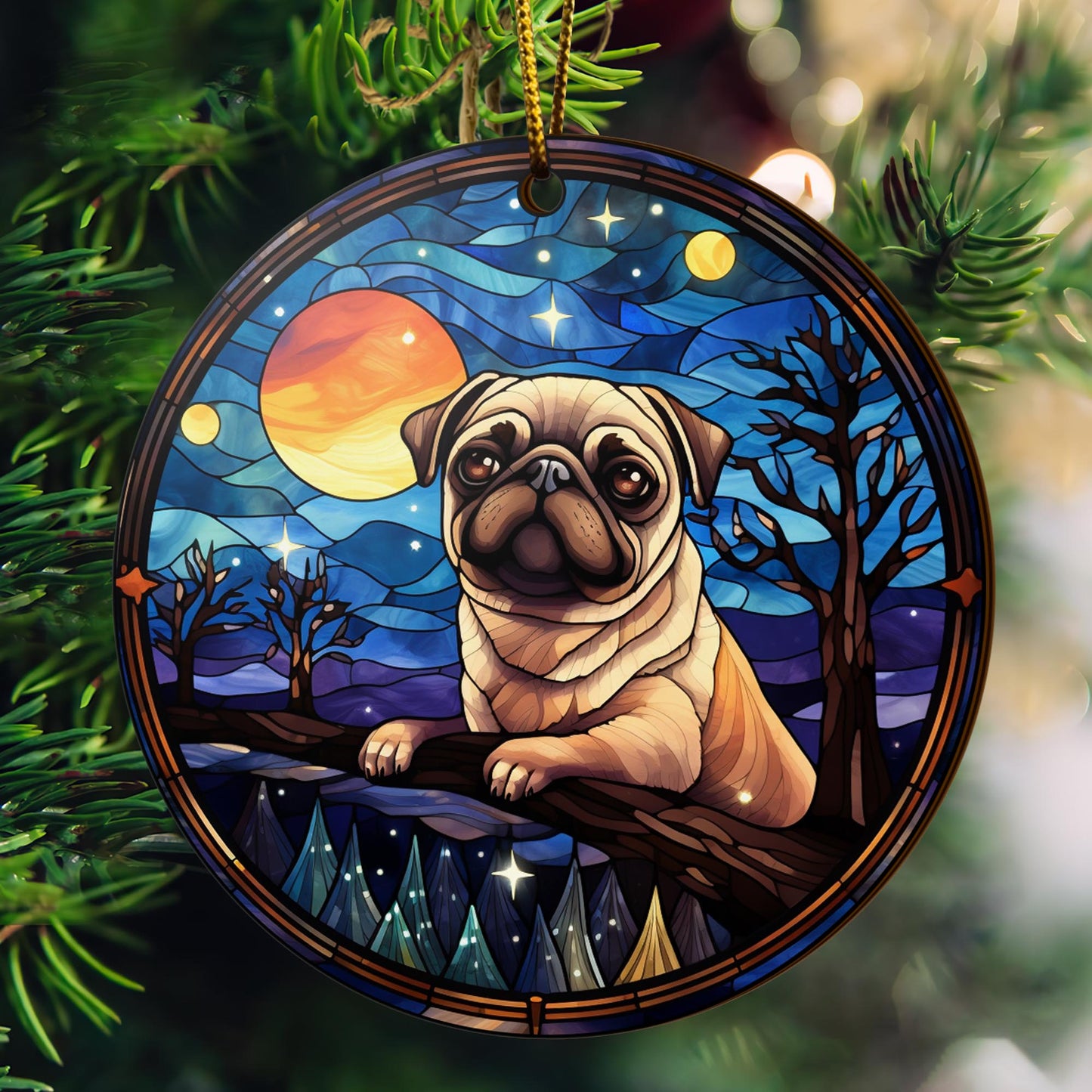 Pug Pug Wooden Ornaments 2 Sides, Pug Ornaments For Christmas Tree, Christmas Tree Hanging, Christmas Decorations EPHG-52483