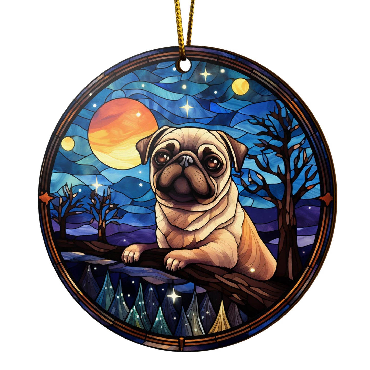 Pug Pug Wooden Ornaments 2 Sides, Pug Ornaments For Christmas Tree, Christmas Tree Hanging, Christmas Decorations EPHG-52483