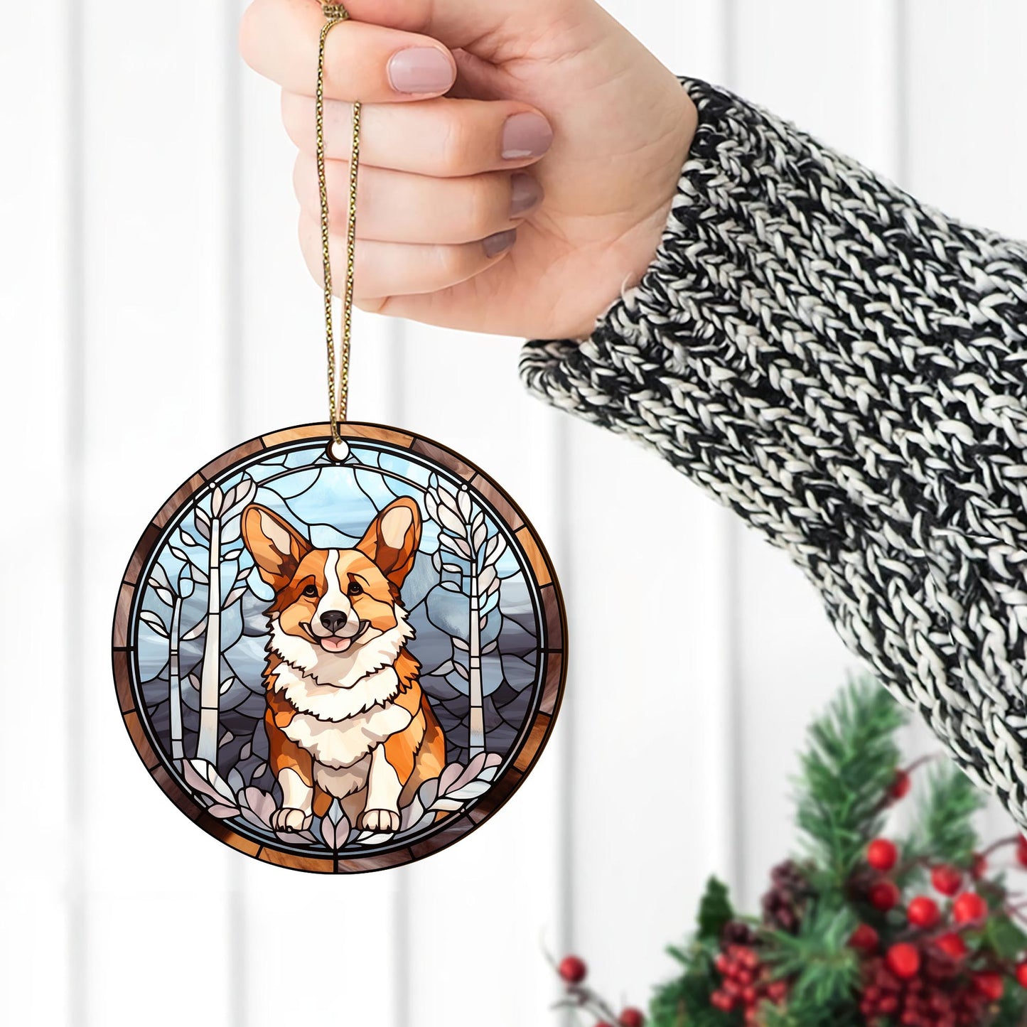 Corgi Wooden Ornaments 2 Sides, Corgi Ornaments For Christmas Tree, Christmas Tree Hanging, Christmas Decorations EPHG-52485