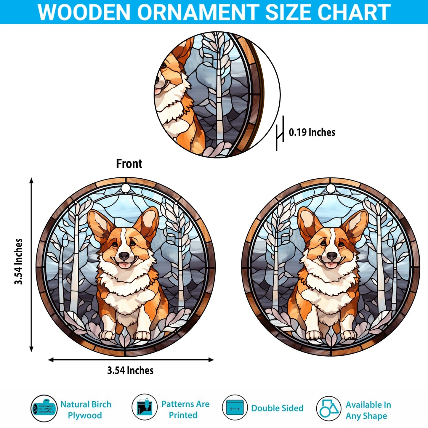 Corgi Wooden Ornaments 2 Sides, Corgi Ornaments For Christmas Tree, Christmas Tree Hanging, Christmas Decorations EPHG-52485