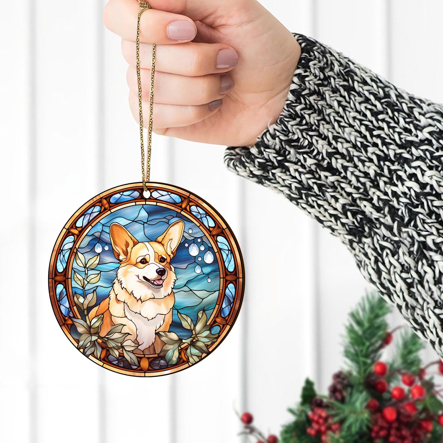 Corgi Wooden Ornaments 2 Sides, Corgi Ornaments For Christmas Tree, Christmas Tree Hanging, Christmas Decorations EPHG-52485