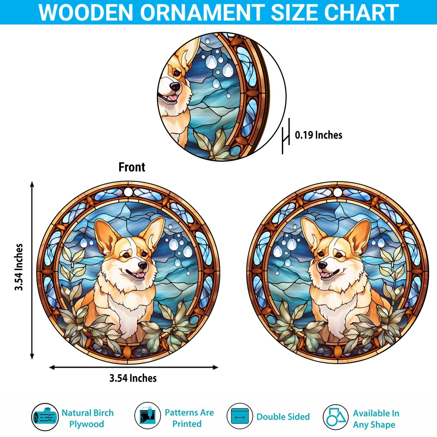 Corgi Wooden Ornaments 2 Sides, Corgi Ornaments For Christmas Tree, Christmas Tree Hanging, Christmas Decorations EPHG-52485