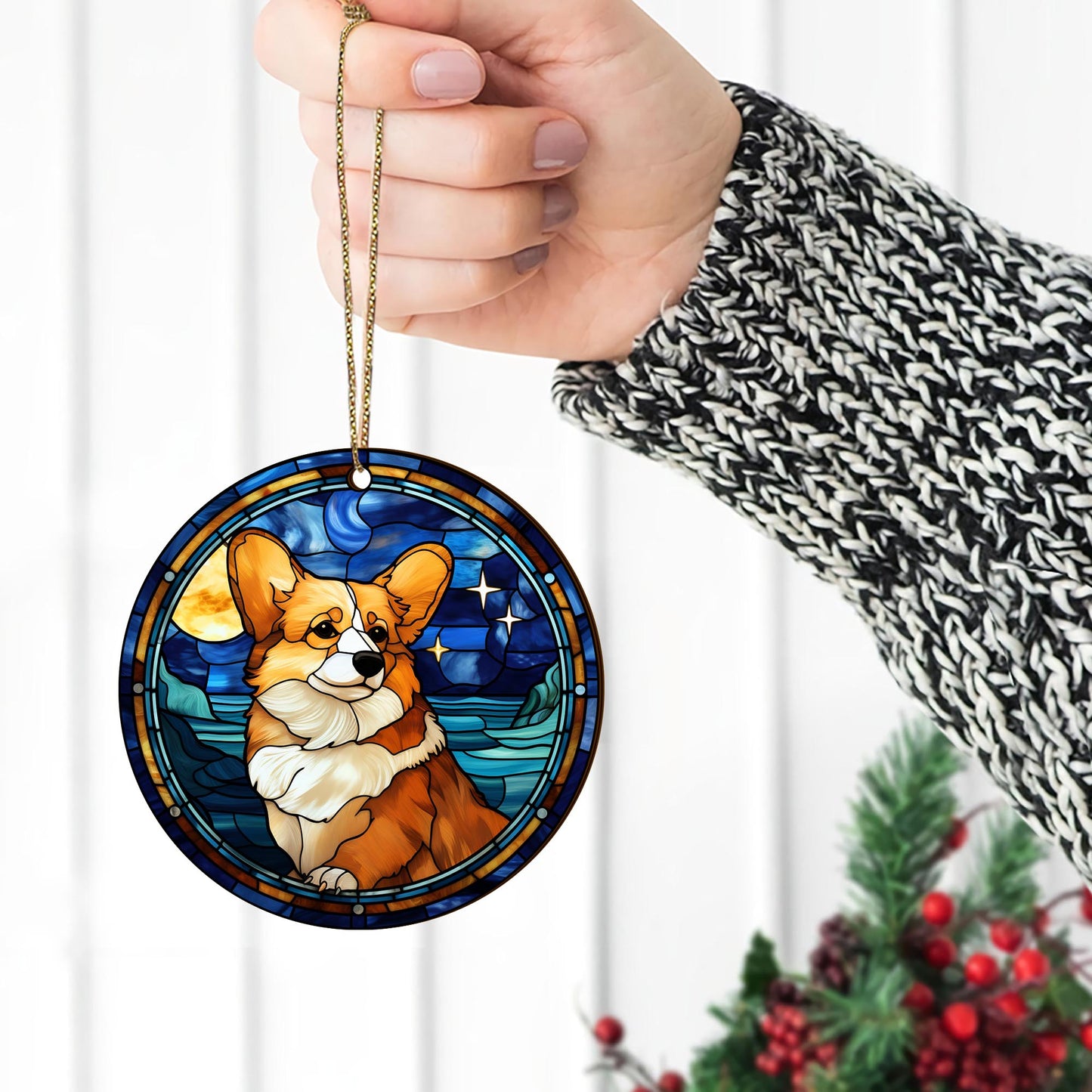 Corgi EPHG-52485-Corgi Wooden Ornaments 2 Sides, Corgi Ornaments For Christmas Tree, Christmas Tree Hanging, Christmas Decorations