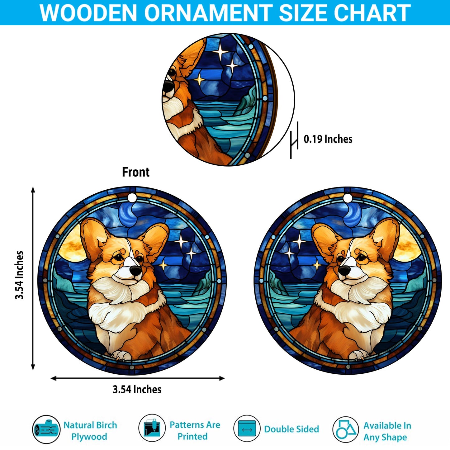 Corgi EPHG-52485-Corgi Wooden Ornaments 2 Sides, Corgi Ornaments For Christmas Tree, Christmas Tree Hanging, Christmas Decorations