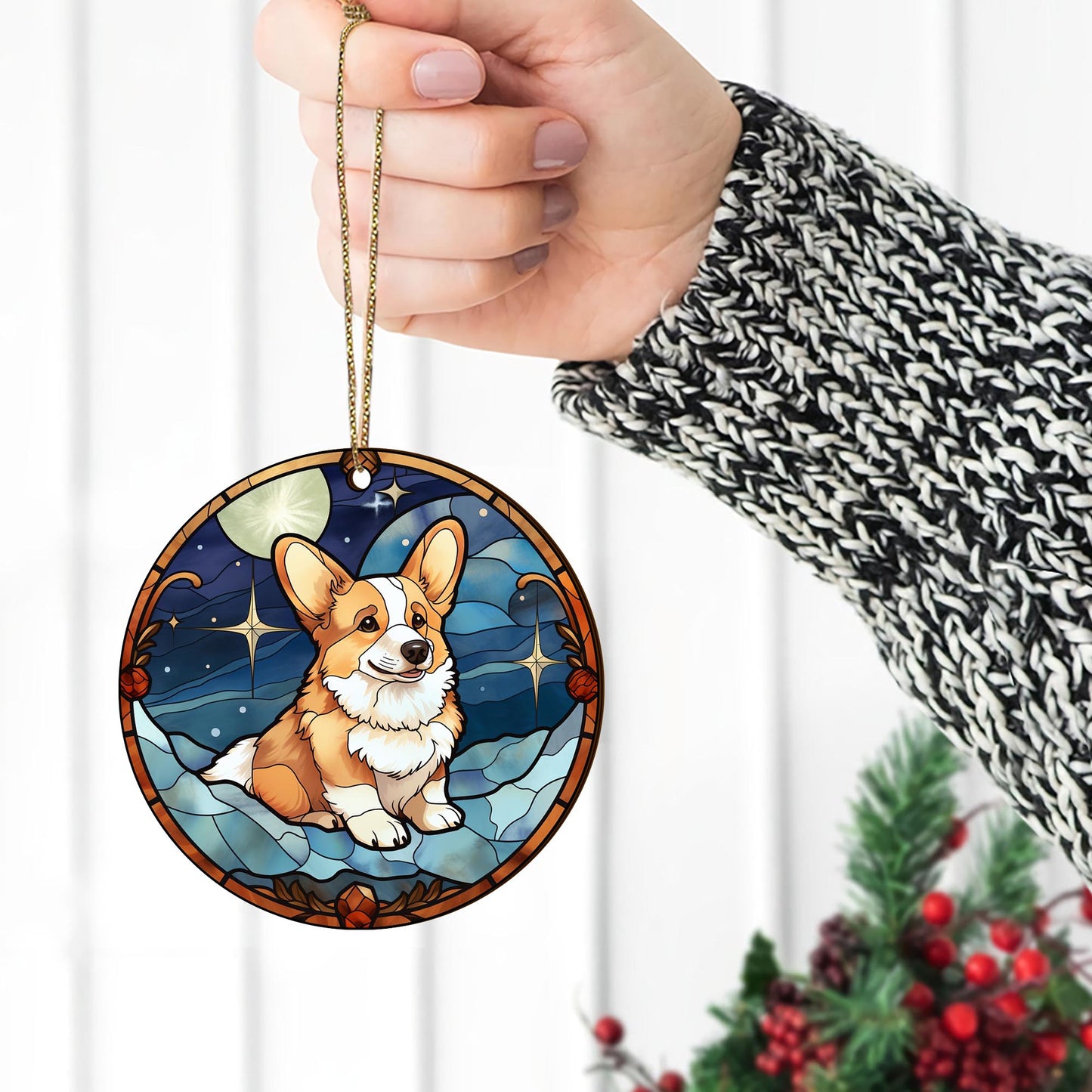 Corgi Wooden Ornaments 2 Sides, Corgi Ornaments For Christmas Tree, Christmas Tree Hanging, Christmas Decorations EPHG-52485