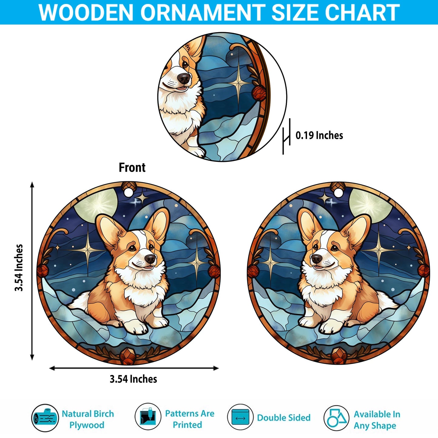 Corgi Wooden Ornaments 2 Sides, Corgi Ornaments For Christmas Tree, Christmas Tree Hanging, Christmas Decorations EPHG-52485