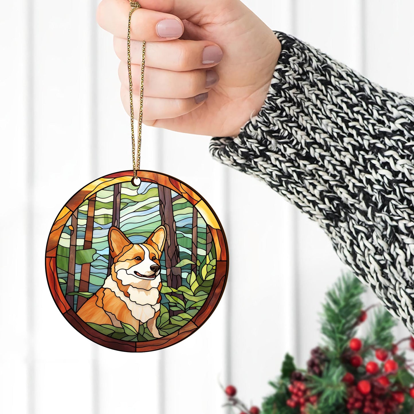 Corgi Wooden Ornaments 2 Sides, Corgi Ornaments For Christmas Tree, Christmas Tree Hanging, Christmas Decorations EPHG-52485