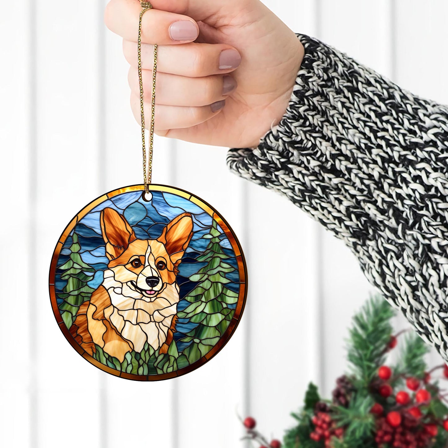 Corgi Wooden Ornaments 2 Sides, Corgi Ornaments For Christmas Tree, Christmas Tree Hanging, Christmas Decorations EPHG-52485