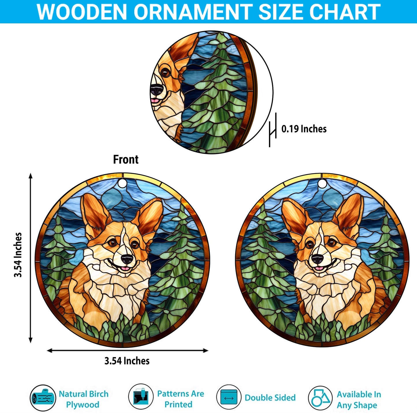 Corgi Wooden Ornaments 2 Sides, Corgi Ornaments For Christmas Tree, Christmas Tree Hanging, Christmas Decorations EPHG-52485