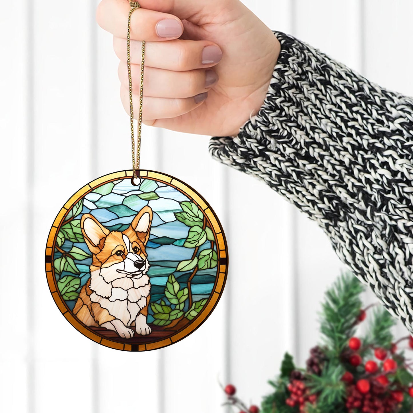 Corgi Wooden Ornaments 2 Sides, Corgi Ornaments For Christmas Tree, Christmas Tree Hanging, Christmas Decorations EPHG-52485