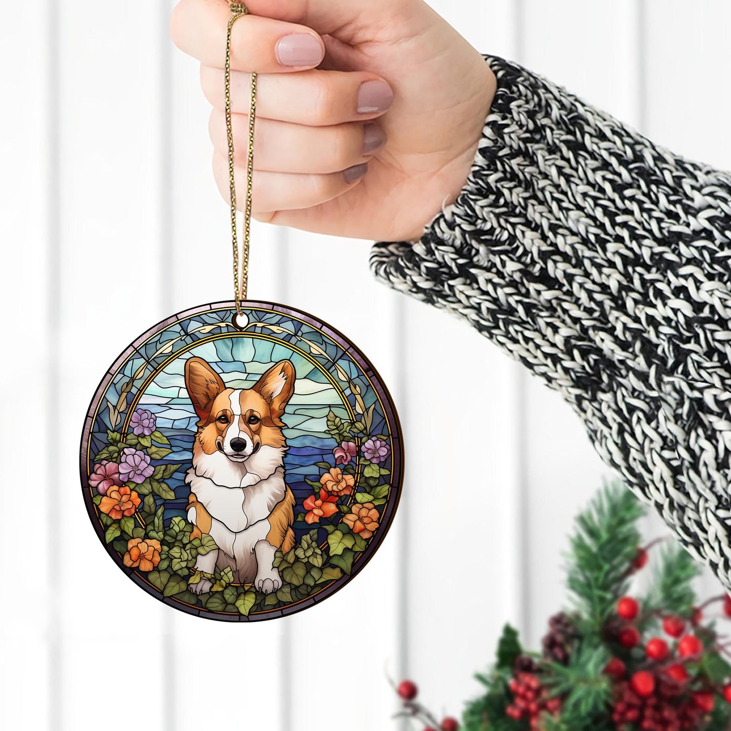 Corgi Wooden Ornaments 2 Sides, Corgi Ornaments For Christmas Tree, Christmas Tree Hanging, Christmas Decorations EPHG-52485