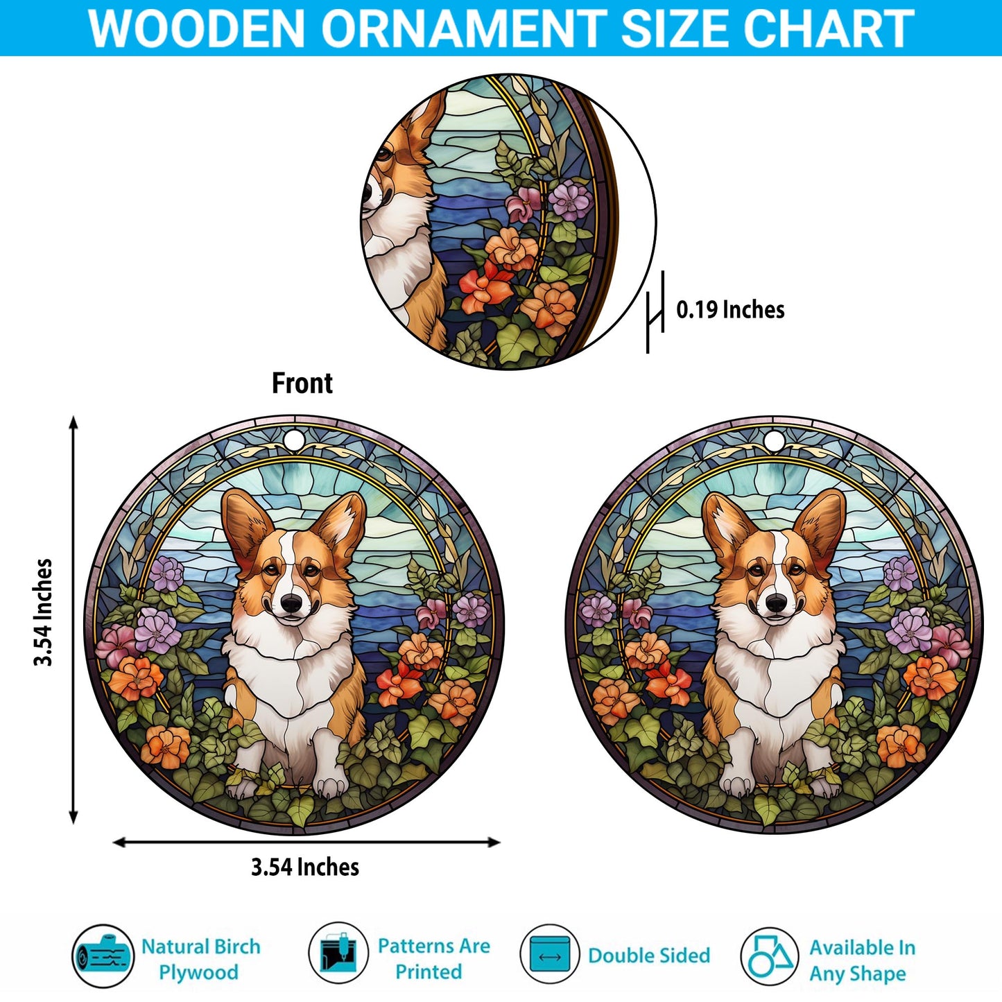 Corgi Wooden Ornaments 2 Sides, Corgi Ornaments For Christmas Tree, Christmas Tree Hanging, Christmas Decorations EPHG-52485