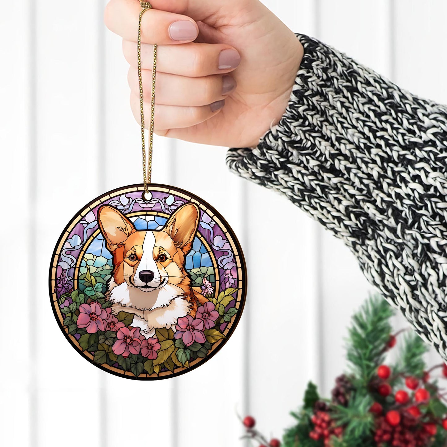 Corgi Wooden Ornaments 2 Sides, Corgi Ornaments For Christmas Tree, Christmas Tree Hanging, Christmas Decorations EPHG-52485