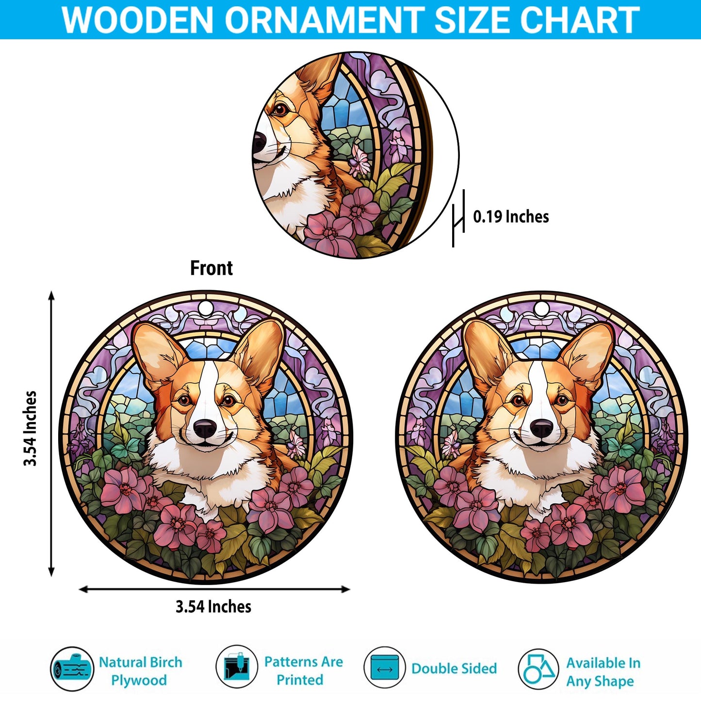 Corgi Wooden Ornaments 2 Sides, Corgi Ornaments For Christmas Tree, Christmas Tree Hanging, Christmas Decorations EPHG-52485