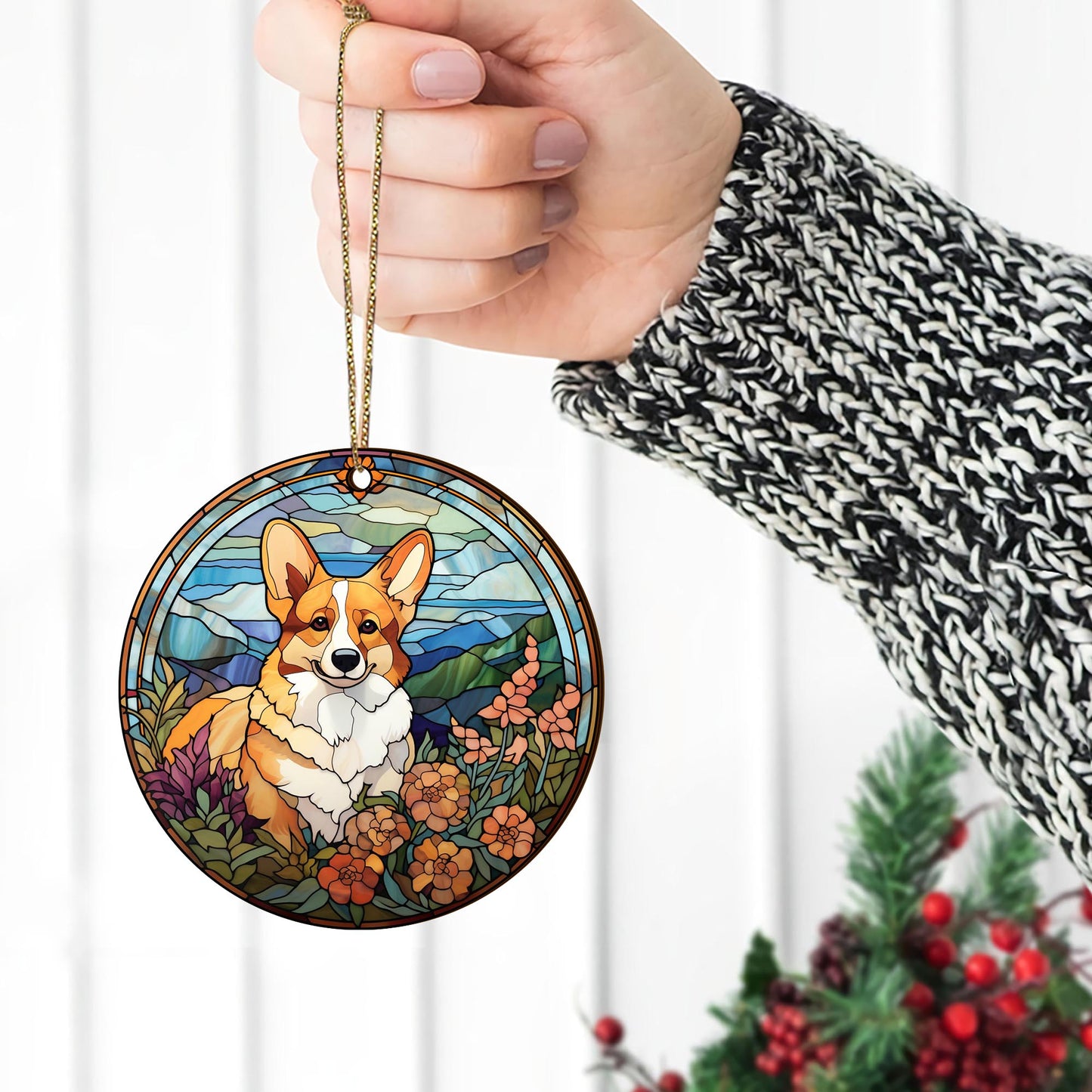 Corgi Wooden Ornaments 2 Sides, Corgi Ornaments For Christmas Tree, Christmas Tree Hanging, Christmas Decorations EPHG-52485