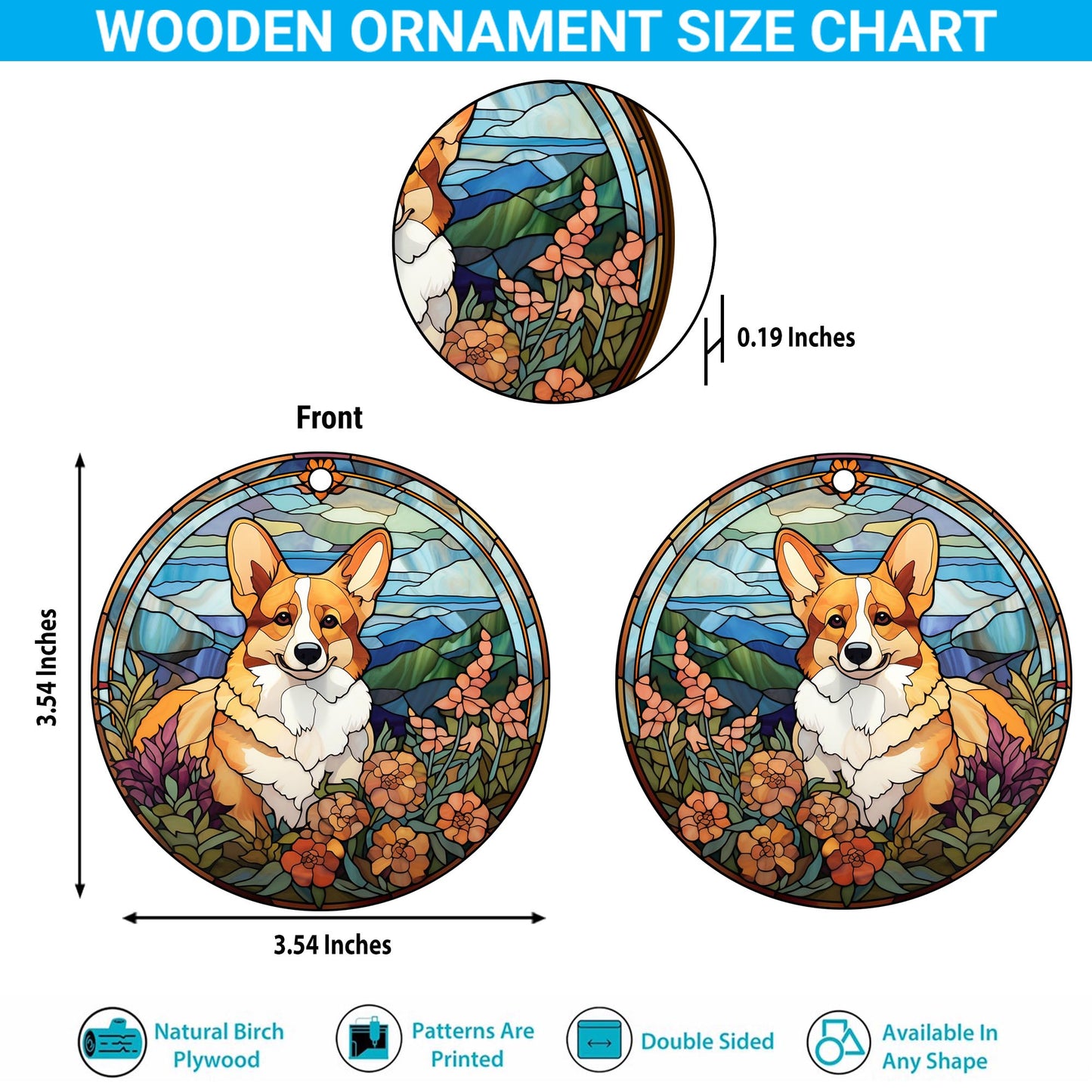 Corgi Wooden Ornaments 2 Sides, Corgi Ornaments For Christmas Tree, Christmas Tree Hanging, Christmas Decorations EPHG-52485