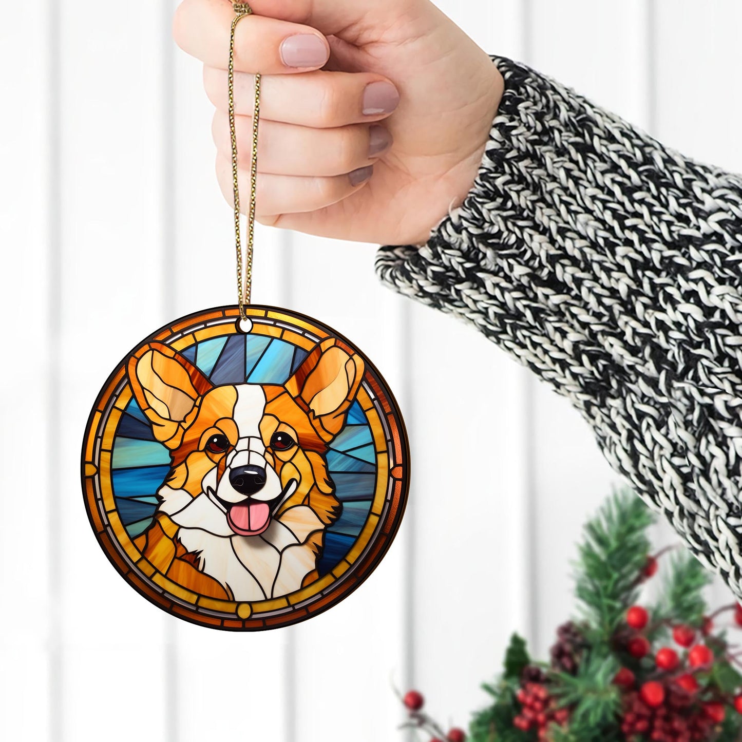 Corgi Wooden Ornaments 2 Sides, Corgi Ornaments For Christmas Tree, Christmas Tree Hanging, Christmas Decorations EPHG-52485