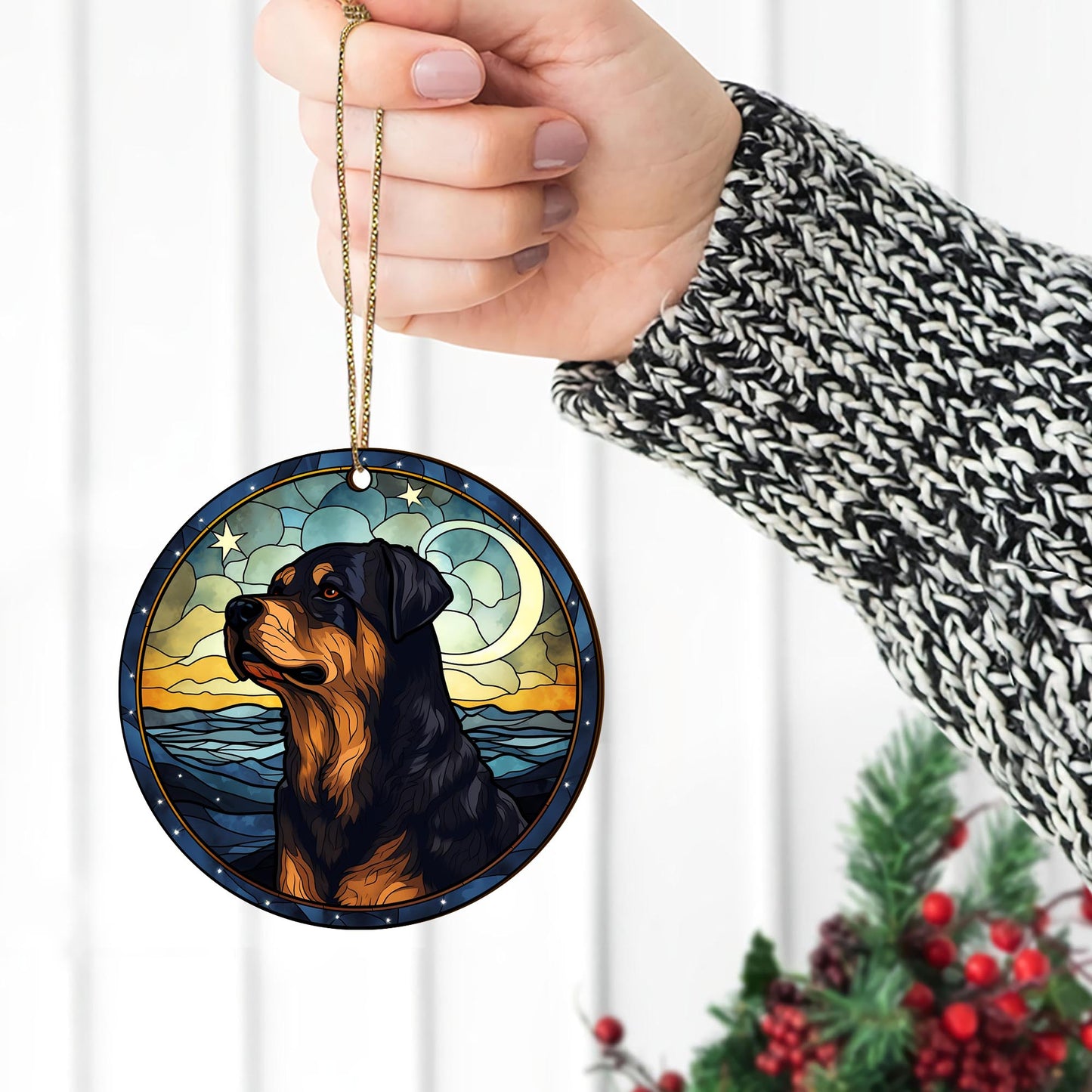 Rottweiler Rottweiler Wooden Ornaments 2 Sides, Rottweiler Ornament, Gift For Christmas, Christmas Tree Hanging EPHG-52486