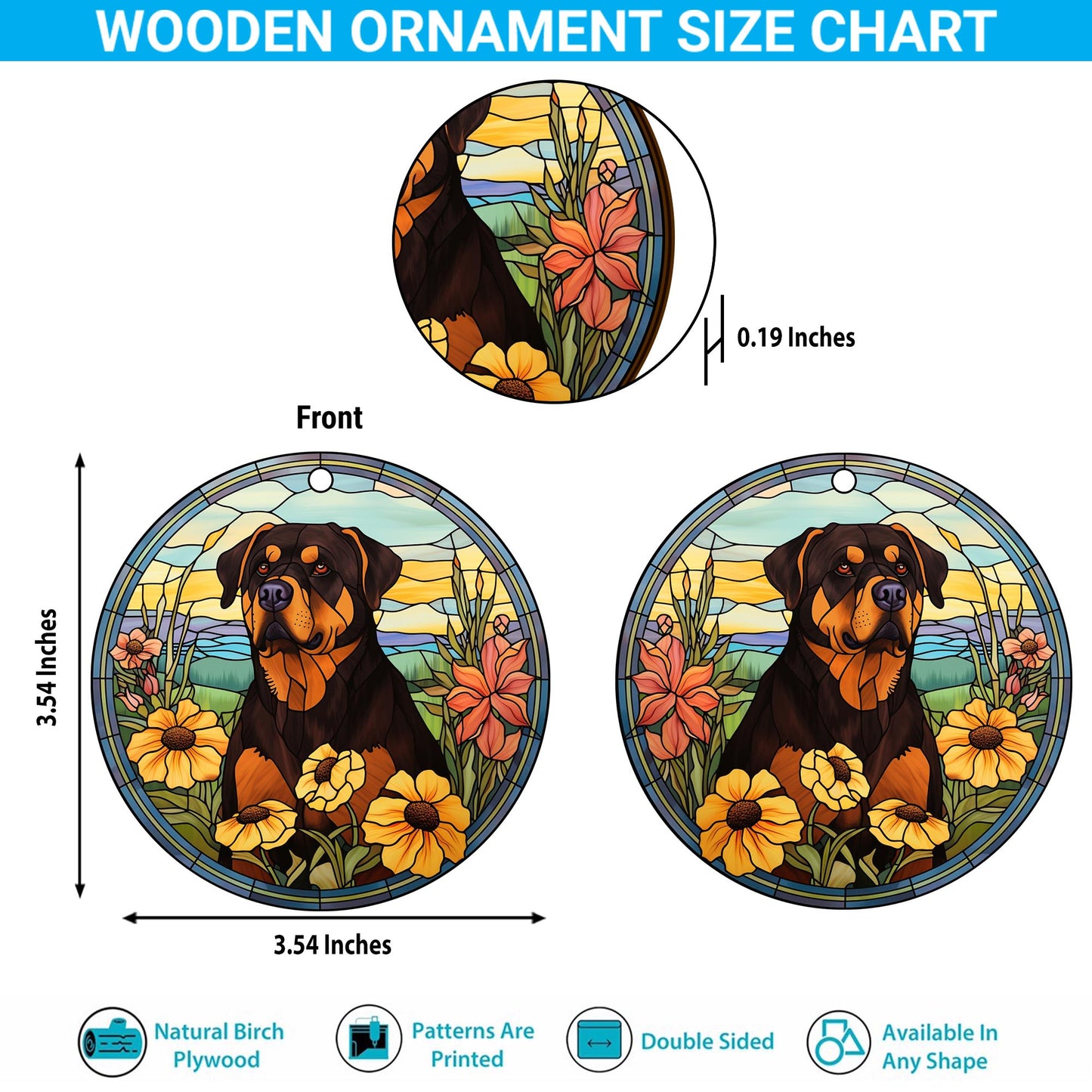 Rottweiler Rottweiler Wooden Ornaments 2 Sides, Rottweiler Ornament, Gift For Christmas, Christmas Tree Hanging EPHG-52486