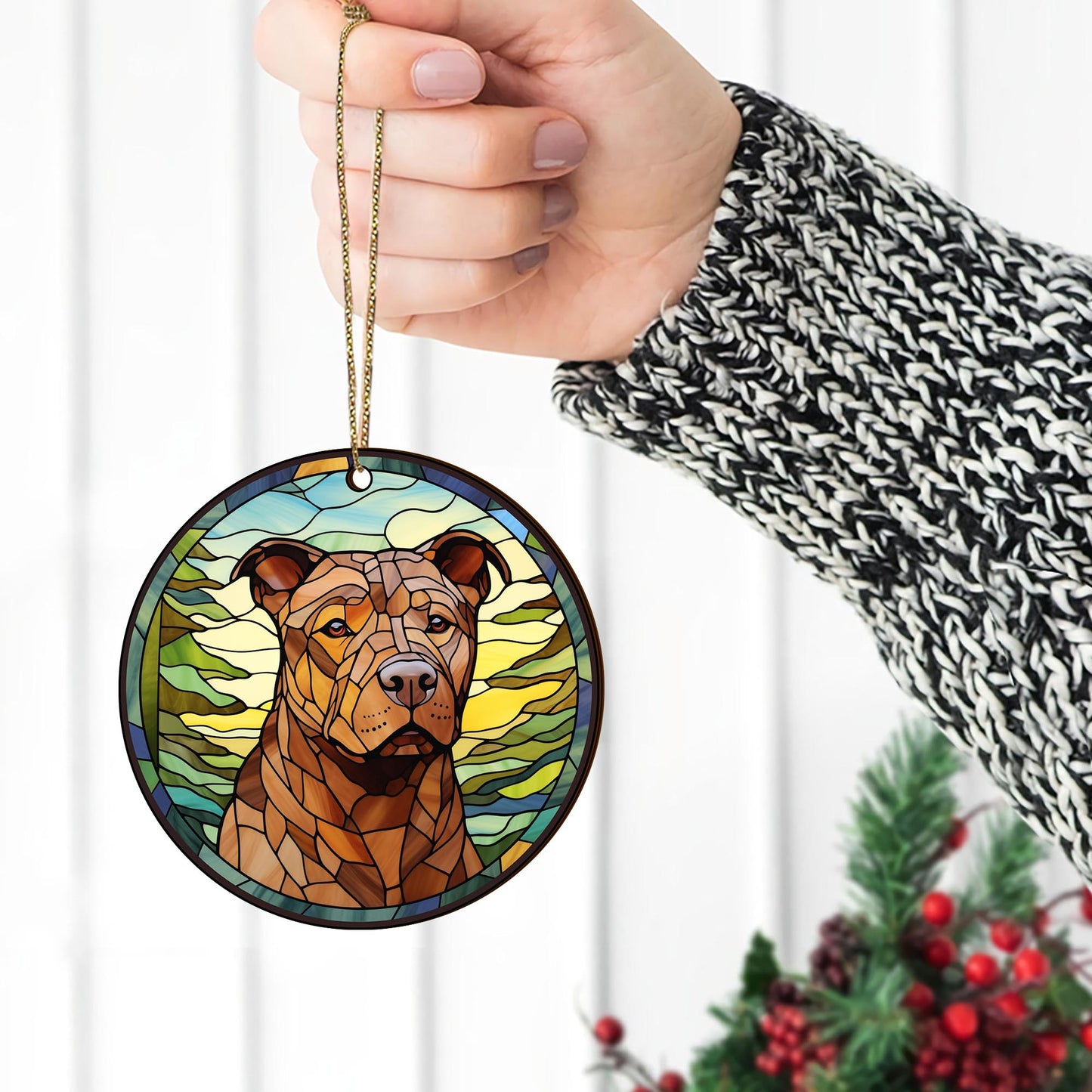 Pit Bull Wooden Ornaments 2 Sides, Pit Bull Ornaments For Christmas Tree, Christmas Tree Hanging, Christmas Decorations EPHG-52487