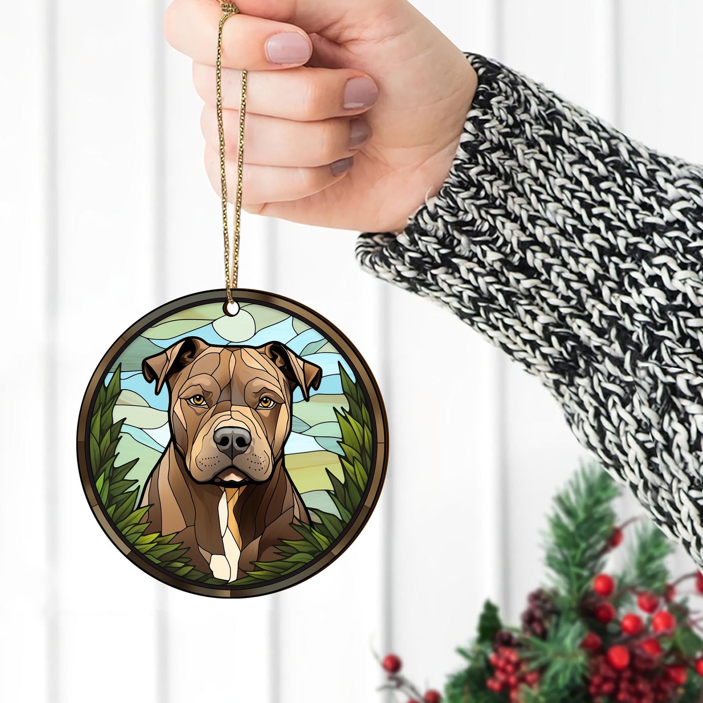 Pit Bull Wooden Ornaments 2 Sides, Pit Bull Ornaments For Christmas Tree, Christmas Tree Hanging, Christmas Decorations EPHG-52487