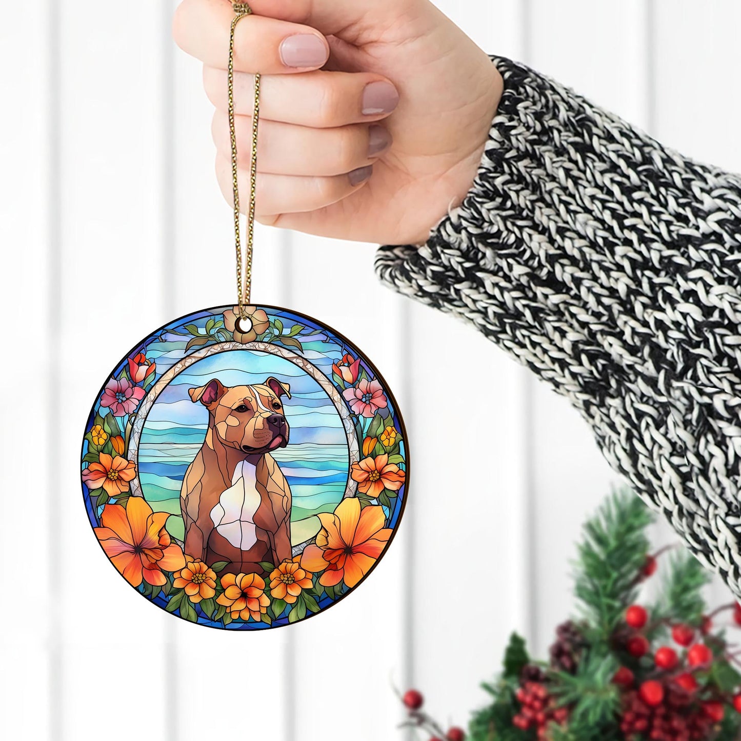 Pit Bull Wooden Ornaments 2 Sides, Pit Bull Ornaments For Christmas Tree, Christmas Tree Hanging, Christmas Decorations EPHG-52487