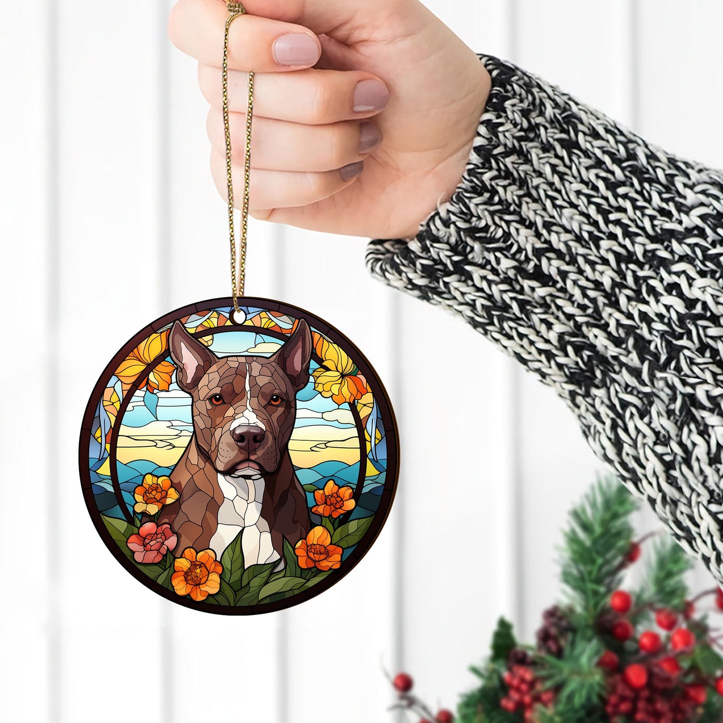 Pit Bull Wooden Ornaments 2 Sides, Pit Bull Ornaments For Christmas Tree, Christmas Tree Hanging, Christmas Decorations EPHG-52487