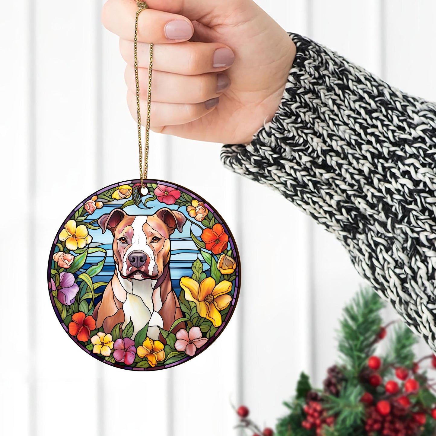 Pit Bull Wooden Ornaments 2 Sides, Pit Bull Ornaments For Christmas Tree, Christmas Tree Hanging, Christmas Decorations EPHG-52487