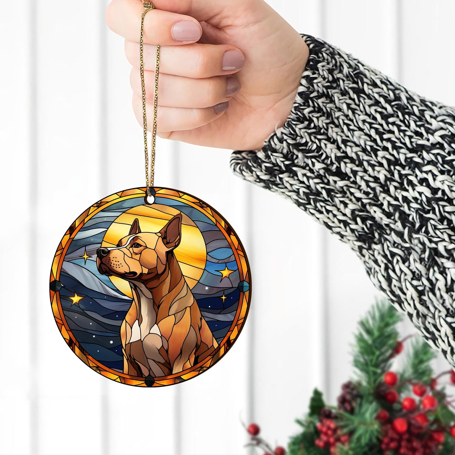 Pit Bull Wooden Ornaments 2 Sides, Pit Bull Ornaments For Christmas Tree, Christmas Tree Hanging, Christmas Decorations EPHG-52487